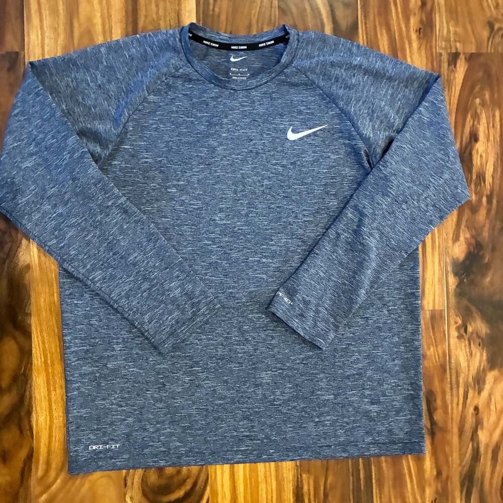 Nike Swim Essential Hydroguard‎ Long Sleeve Shirt Marbled Blue Men's Size S